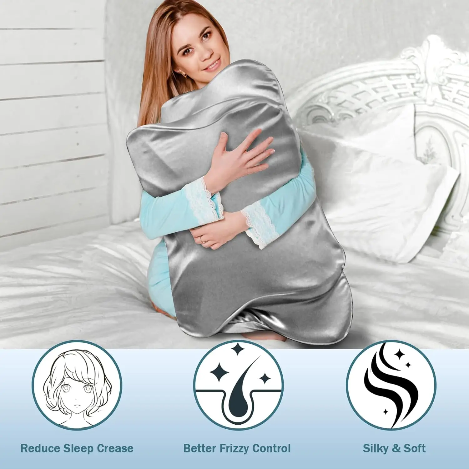 Oeko-Tex 100 Custom Logo Removable Washable Simple Contour Pillow Cover Silk Satin Pillowcase Zipper 600TC