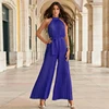 Tuta a gamba larga plissettata con scollo all'americana blu