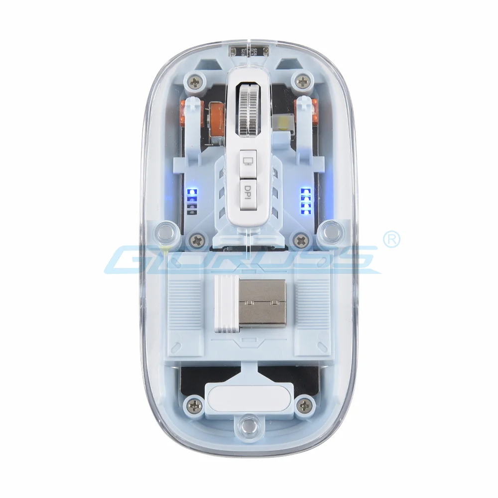 Smooth Surface Abs Material Silent Button Clear Mouse Rechargeable Bluetooth Transparent Wireless Mouse With Led Lights