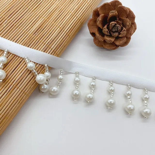 Handmade Pearl Lace Ribbon Bar Code Modern National Hanfu Decorative Accessories Animal for Garments Wholesale Hanging Bead Lace