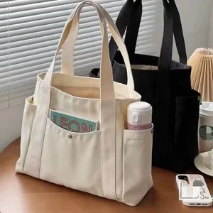 Eco-Friendly Canvas Tote Bag Customized Logo Handle Beach Shopping Bag  with Pocket Zipper