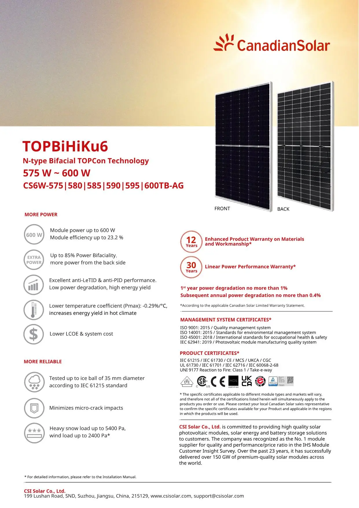 Canadian Solar Panels - High Efficiency Topcon Technology