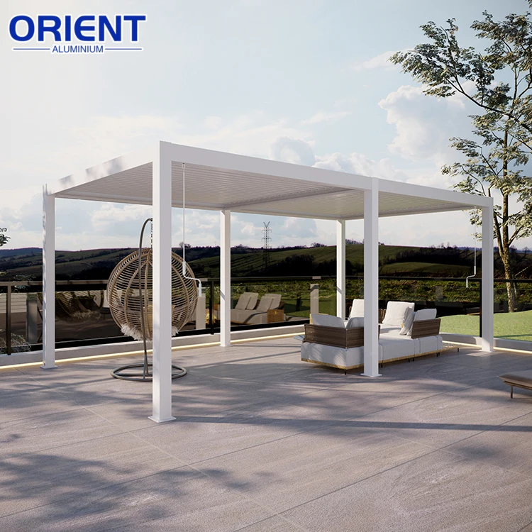 Patio Motorized Louvered Bioclimatic Pergola Gazebo Outdoor Aluminum Pergola with Louvered Roof
