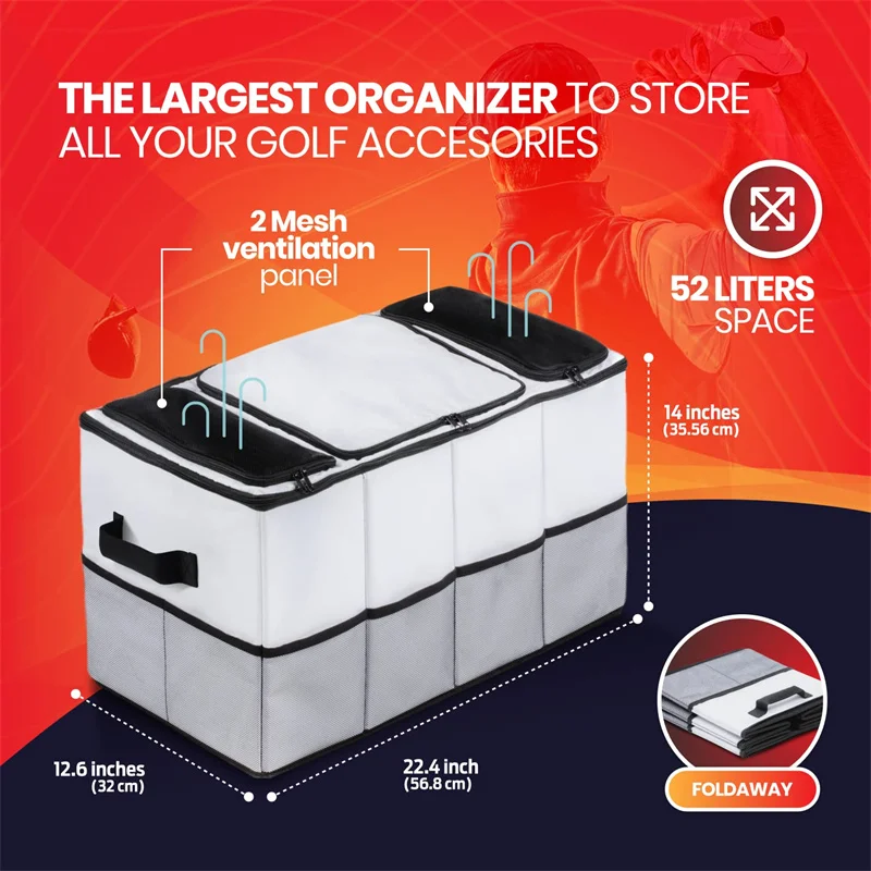 Large Premium Golf Trunk Organizer For Car Durable Shoe Equipment