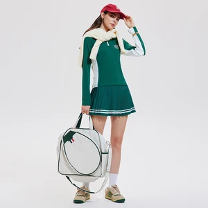 Custom Tennis Skirt Gym Fitness Sets Long Sleeve 1/4 Zipper Tops Sports Slimming Strap Casual Fitness Dress Yoga Tennis Wear