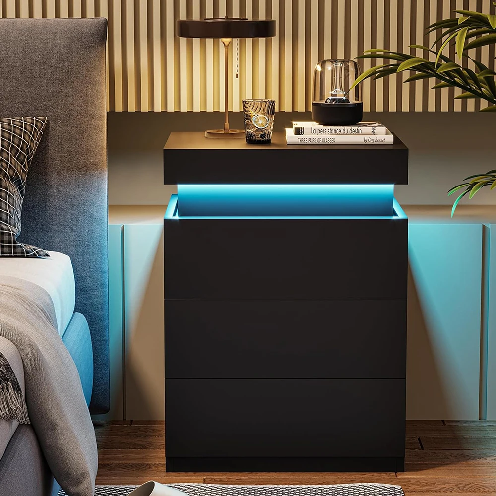 product smart nightstand charging station with led lights sliding top bedside table drawers modern panel design bedroom furniture-5