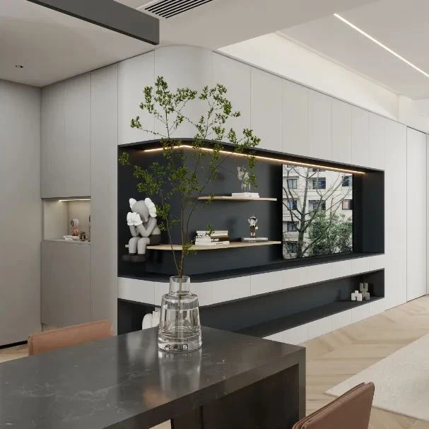 Melinco Boardroom Multimedia Cabinet Integrated with Acoustic Wall and Main Door Executive Meeting Cabinet