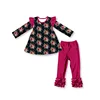 Love Floral Ruffle Top & Solid Burgundy Pants Set