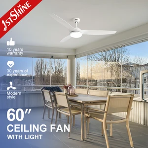 1stshine Led Ceiling Fan Office 60" White Plastic Blades Ceiling Fan with Remote and 3 Color LED Lighting