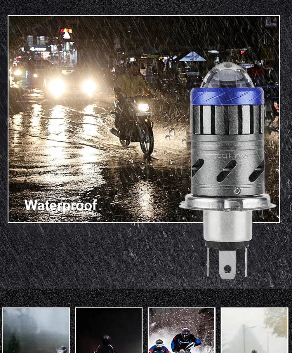 TECH-KING Motorcycle LED Headlight Bulb HS1 9003 Hi/Lo Beam 26W 3000LM Snowmobile Scooter place Directly Conversion H4 lens bulb