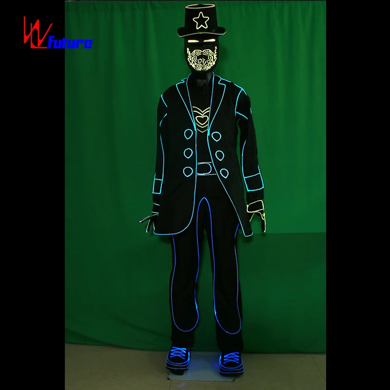 Future LED Tron Dance Fiber Optice Clothing Wireless Controlled Light Balance Costumes for Dancing
