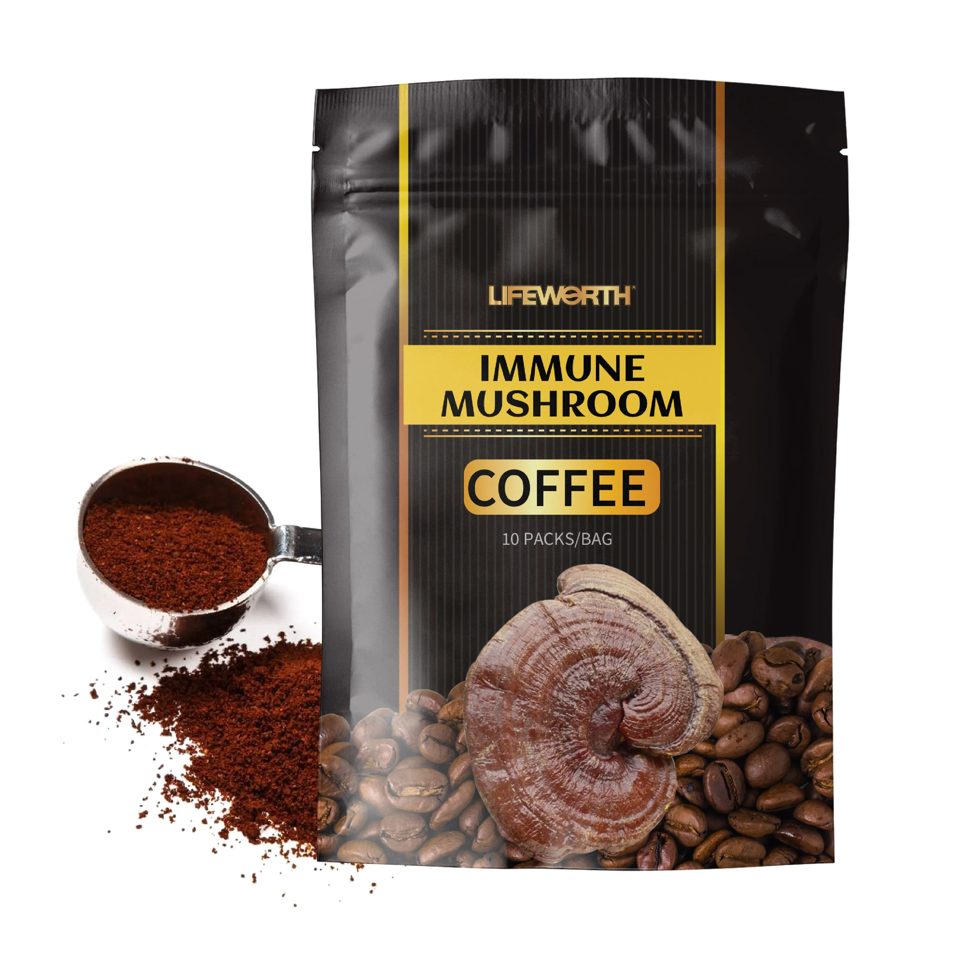Lifeworth Cordyceps Cafe Ganoderma Extract Coffee Organic Herbal Extract Instant Coffee Arabica Mushroom Coffee for Health