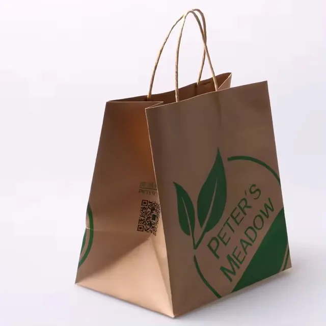 Kraft Paper Bag Food White Kraft Carry Your Own Logo Pink Thank You To Go Paper Bag Kraft with Handle