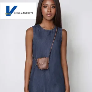 Summer New  Casual Mid-Length Dress for Women Denim Vest Solid Pattern Sleeveless Natural Waistline Midi Length