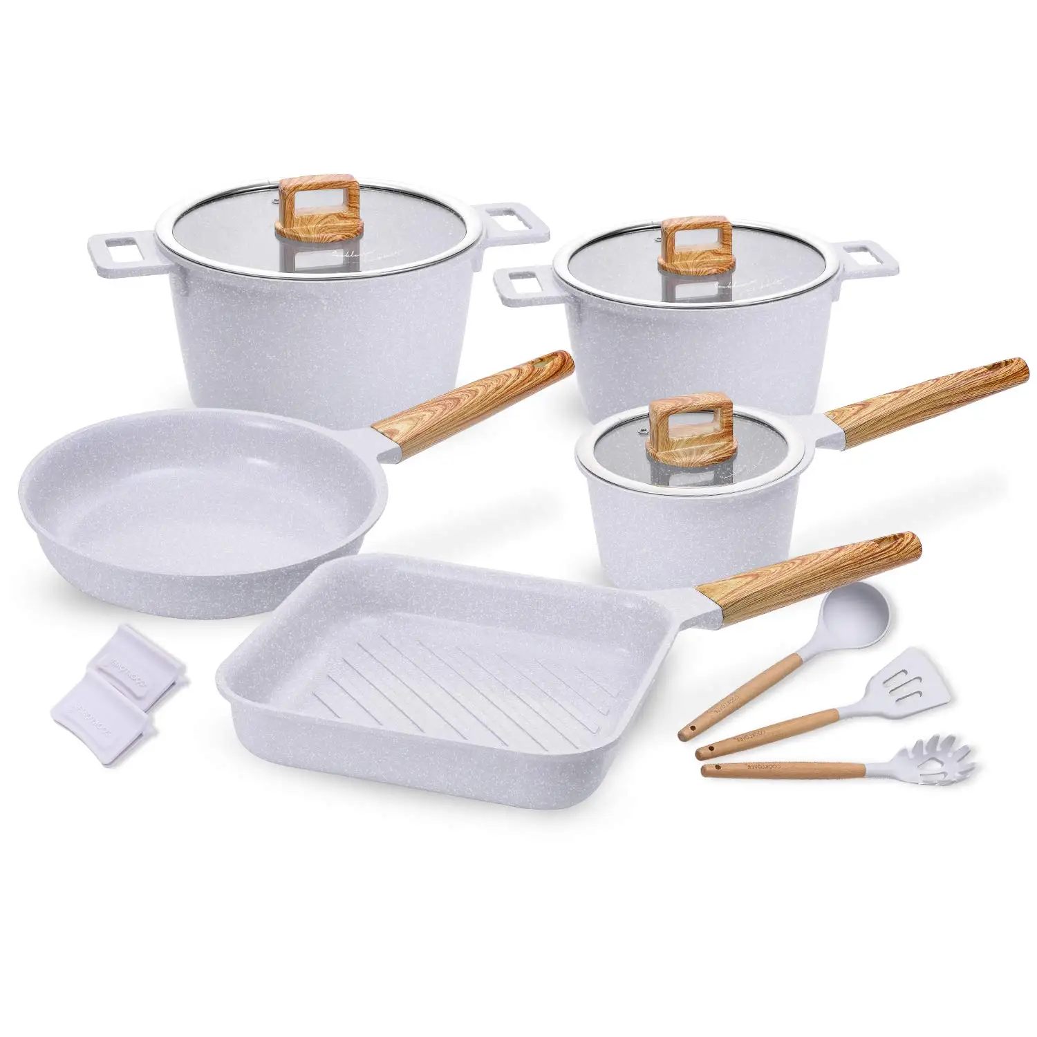 Cooklover Marble Induction Cooking Pot Ceramic Non Stick Cookware Set With Glass Lid