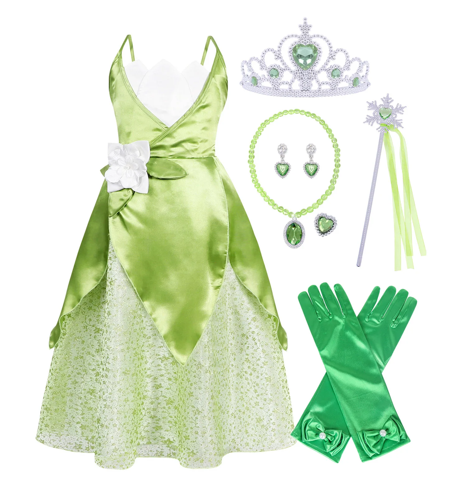 Girls Princess Tiana Dress up Costume Kids Cosplay Princess the Frog Clothing Child Birthday Party Halloween Fancy Ball Gown Girls Princess Tiana Dress up Costume Kids Cosplay Princess the Frog Clothing Child Birthday Party Halloween Fancy Ball Gown