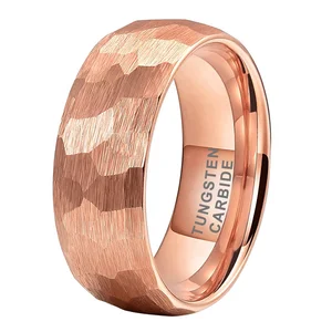 Coolstyle Jewelry in Stock Dropshipping 8mm Rose Gold Hammered Tungsten Ring for Men Women Fashion Engagement Wedding Band