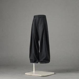 Autumn Men's Retro Long Pants OEM & ODM Cross Pleated Design Draped Casual Style Breathable Mid-Waist Flat Front Loosely Fitted