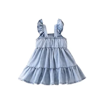 Children's clothing 2024 Summer Girls denim vest Western style flounced sleeve sling top Baby summer dress