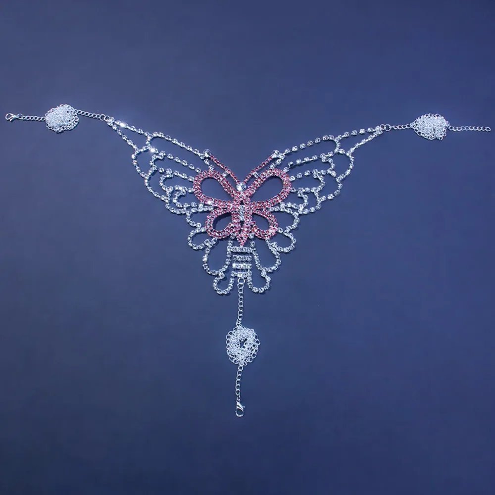 Ins Sexy Full Rhinestone Butterfly Body Chain Bra And Thong Set For