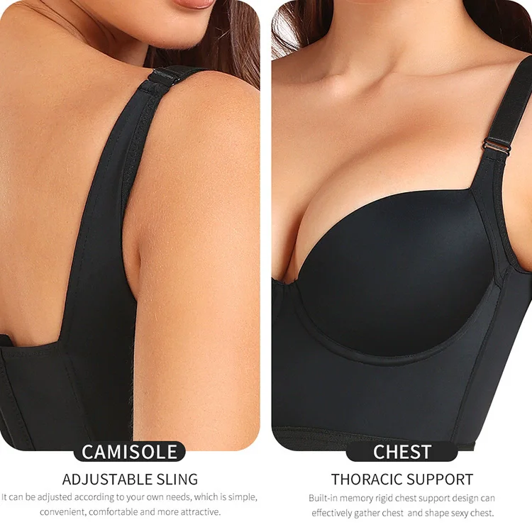 V210698 black sports bra front view