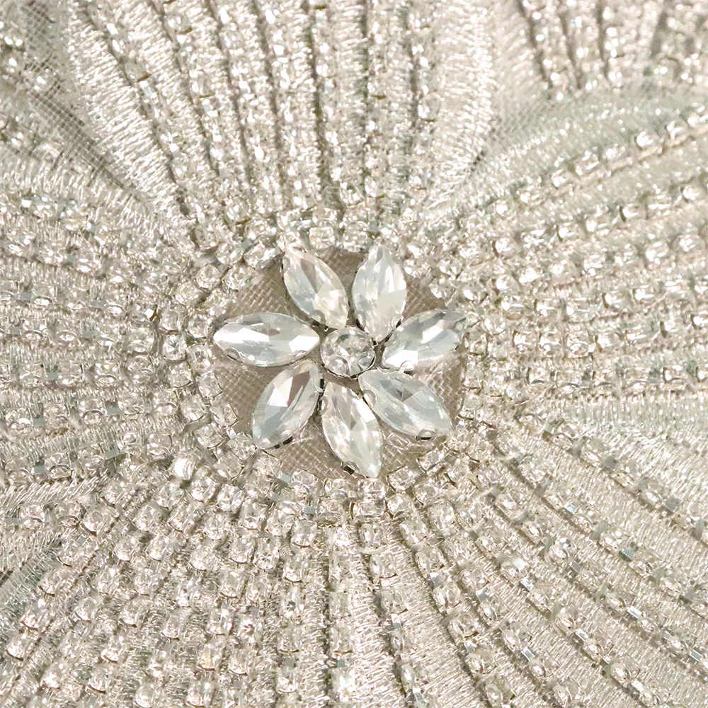 Luxury 3D Flower Beaded Patches with Silver Metallic Thread Sew-On Style Beaded Embroidered Collar Lace Applique