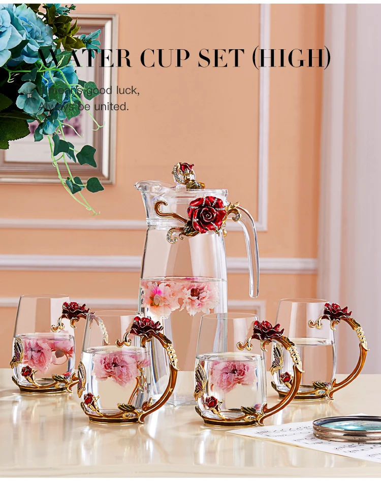Noshman Customized Luxury European Style Modern Enamel Tea Cups Pot Glass Set Tasting Tea Coffee