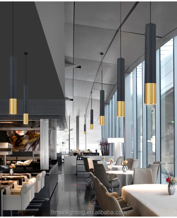 Modern Aluminum Long Tube Light Pendant Hanging Lamp Cylinder Chandelier Kitchen Bar Led Pendant Light