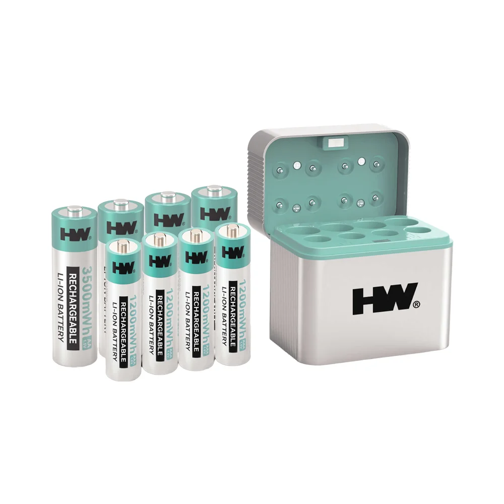 HW 10 en 1 3500 mWh et 1110 mWh 4xAA et 4AAA Piles rechargeables au lithium-ion avec ensemble de chargeur intelligent 8 emplacements