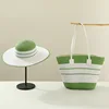 Light-style spliced stripes-green-set hat and bag