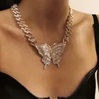 Necklace Hip-hop Full Diamond Cuban Buckle Chain Punk Exaggerated Diamond Large Butterfly Necklace Women