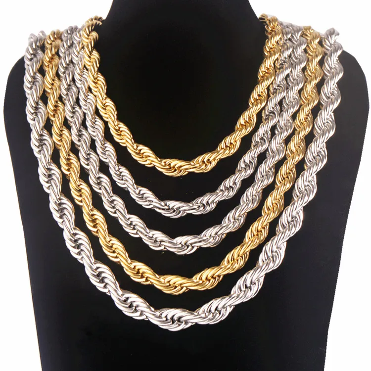 Yellow Gold Tone Men/Women's 2mm Rope Chain Stainless Steel Necklace 80-100cm 