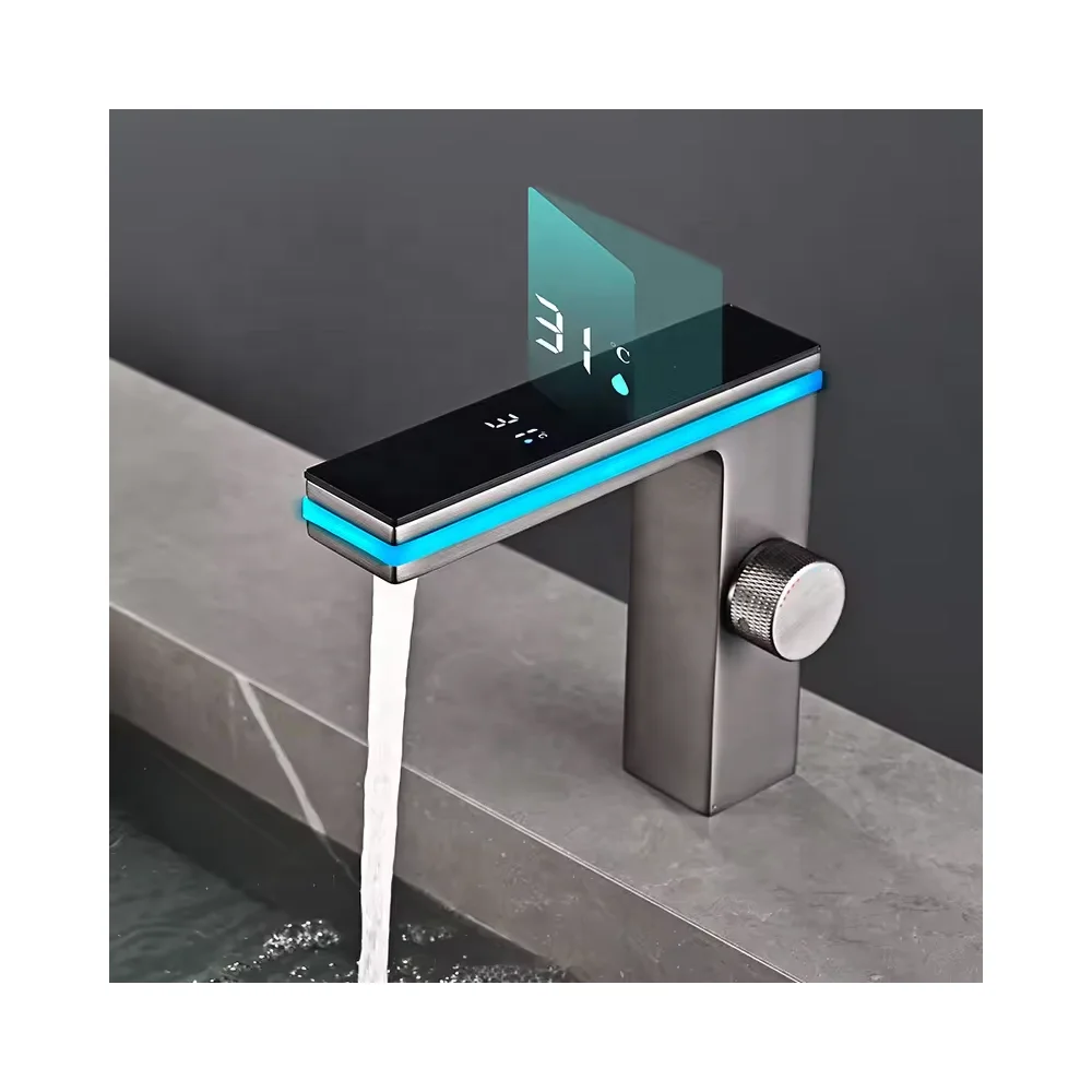 LED Intelligent Digital Temperature Display Hydroelectric Power Smart Surround Atmosphere Brass Aluminum Bathroom Basin Faucet