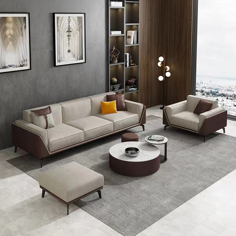 Modern Large Sectional L Shape Leather Sofa Set for Living Room