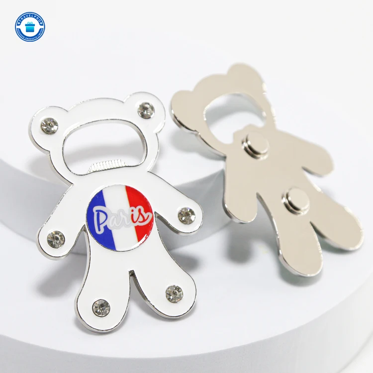 Travelpro Customized Bear-shaped UV Printing Fridge Magnet with Opener Magnet with Diamonds Design Tourist Souvenir Decoration