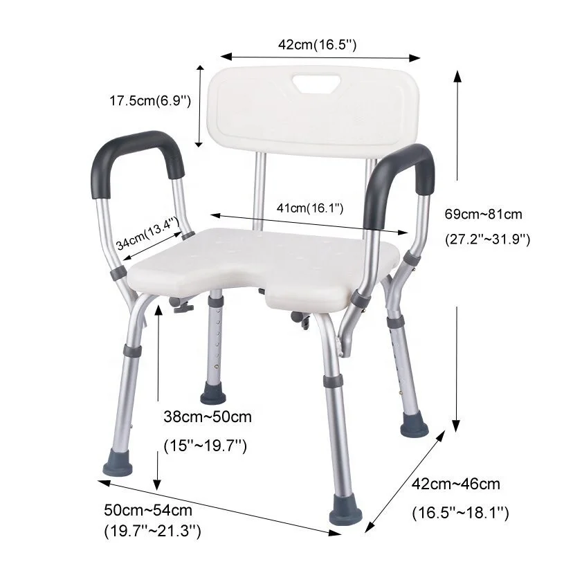 Top Trending Product medline anti-slip aluminum shower seat stool bath chair seat with padded armrests factory