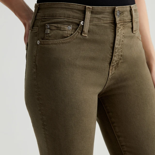 OEM/ODM Army Green High-Rise Slim Straight Denim Jeans for Women Pure Cotton Embroidery Tassel for Streetwear Everyday Wear