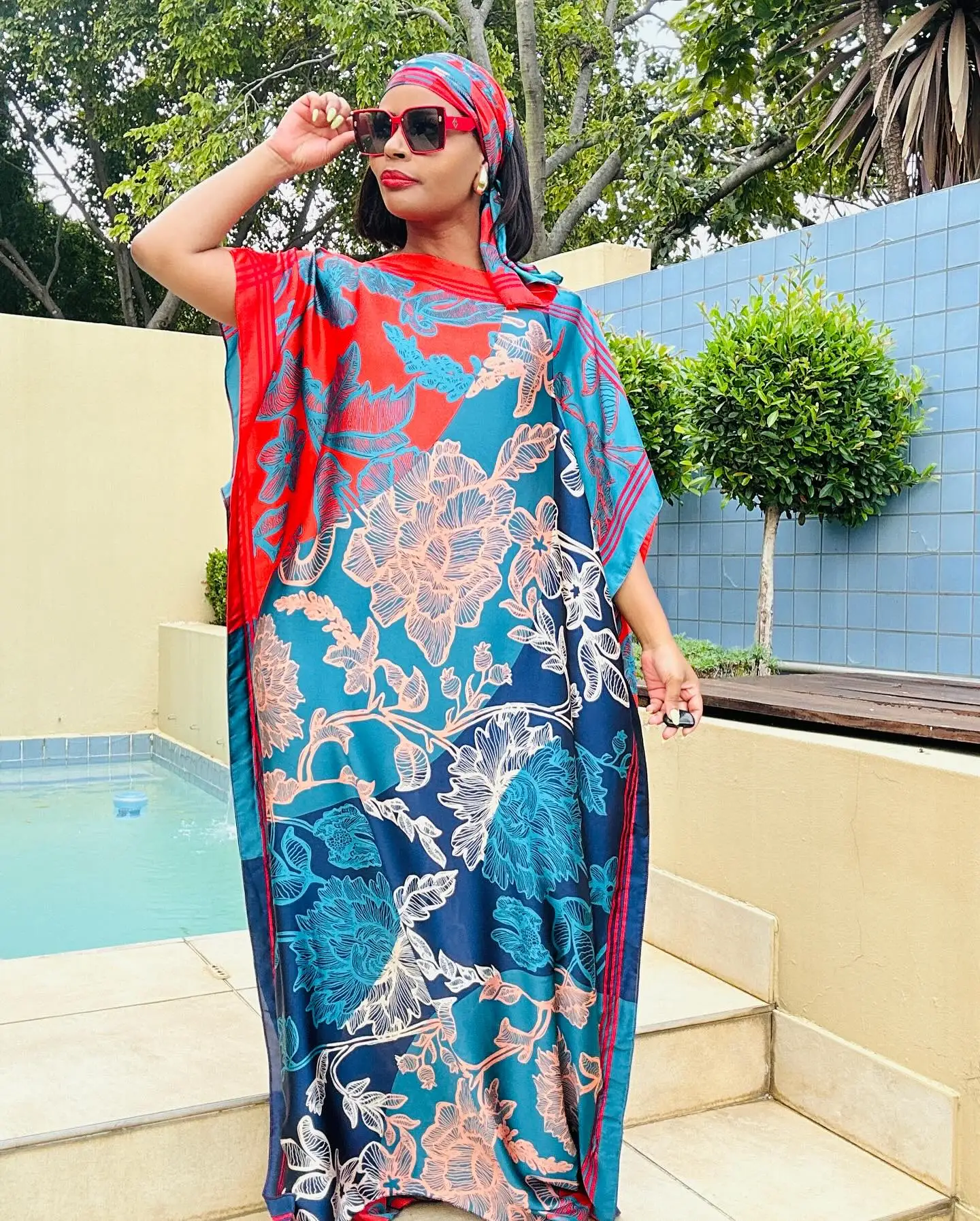 african kaftan dresses for ladies Wholesale 2024 Fashion One Size Satin Printed Muslim Long Dress With Headscarf Abaya Shalwar_Plazzo_Dress