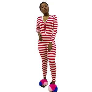 Custom Winter Stitch Adult Sexy Pajama Jumpsuit Hot Sale Long Sleeves Striped Pajamas for Women for Summer Autumn Holidays