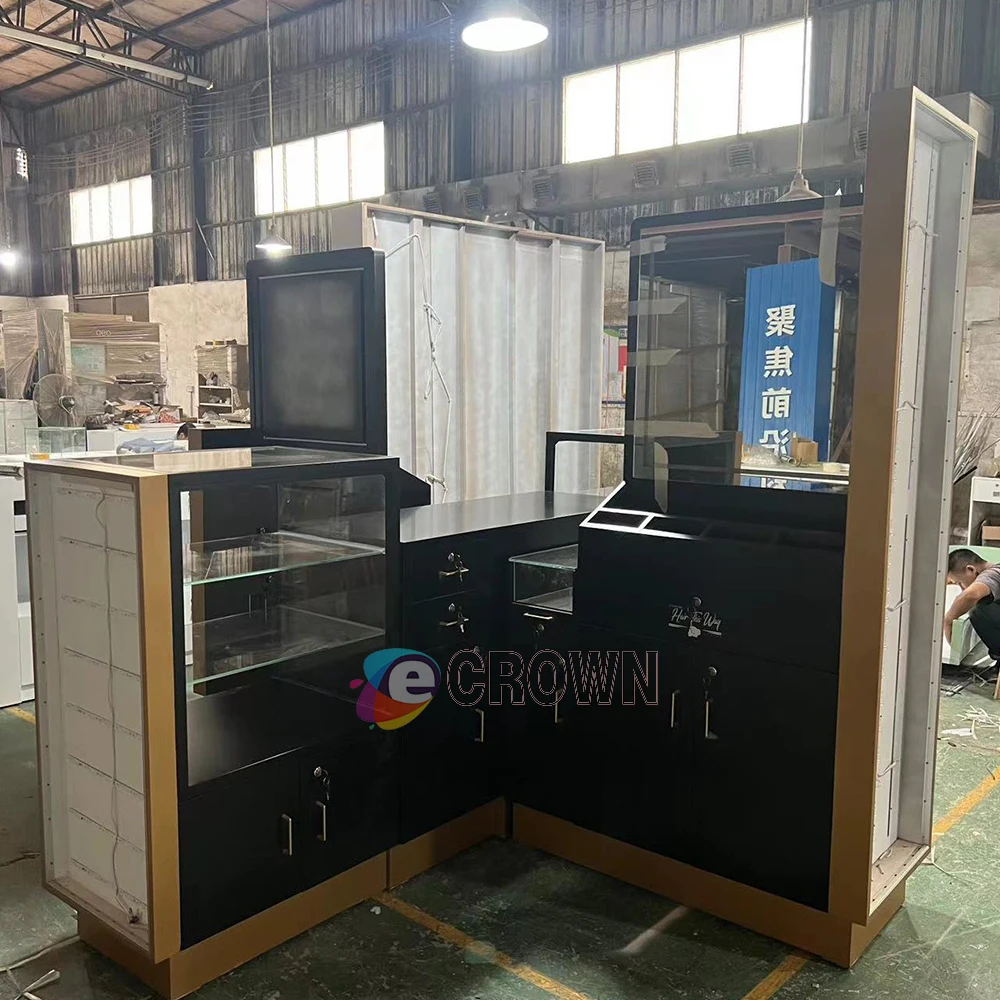 Custom Salon Kiosk Design Marble Decorated Showcase Top Counter Cooling ...