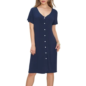 V-neck Women Nightshirt Custom Nightgown Bamboo Viscose Sleepshirt Sleepwear Ladies Pajama Nightdress