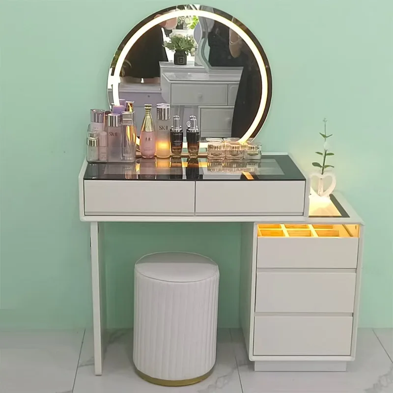 Modern Minimalist LED Light Wood Makeup Storage Dressing Table Bedroom Bedside Accessory for Living Room Factory Wholesale