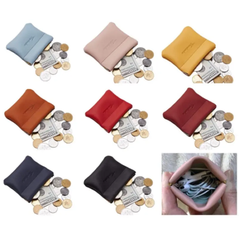 
 Кожаный Сжимаемый Кошелек для монет, кошелек для мелочи, однотонный черный, красный кошелек для мелочи  