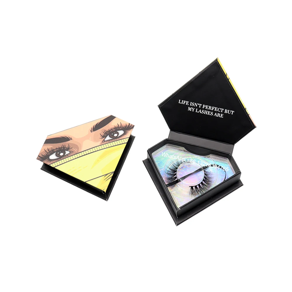 Yellow Mask Diamond Eyelash Case With Clear Lash Tray Free Logo Stickers  Wholesale Natural 3d Mink Lashes Custom Logo Available - Buy Bandana  Diamond Eyelash Packaging,Wholesale Mink Eyelashes,Custom Logo Eyelash  Packaging Product