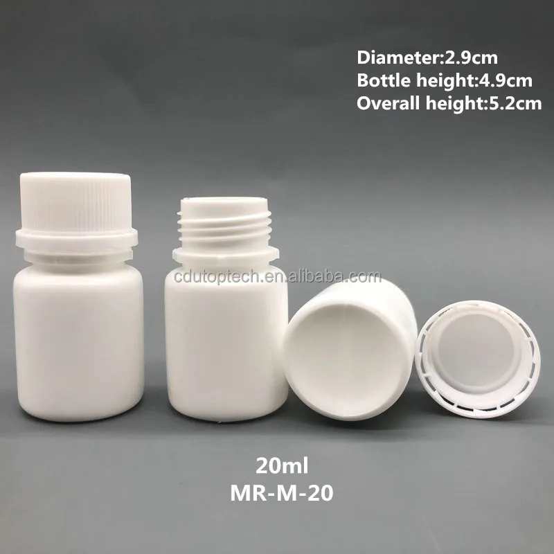 20cc 20g 20ml HDPE White Empty Plastic Pill Bottles with Tamper Proof Locking Lid for Vitamins and Tablets