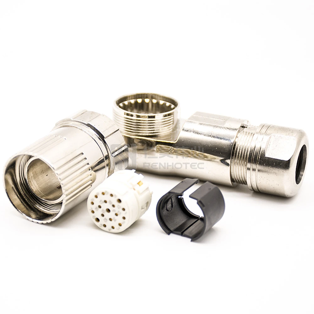 M8 M12 M23 Plug Right Angled Metal Shell IP67  Waterproof Connector 19 Pin Cable