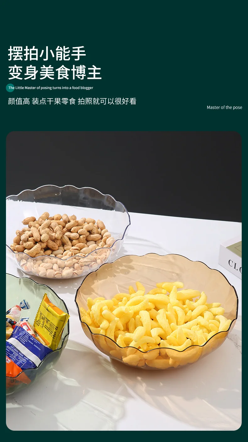 2023 New Luxury Plate Kitchen Accessories Multipurpose Compote Candy Box Plastic Fruit Dish Dry Fruit Tray details