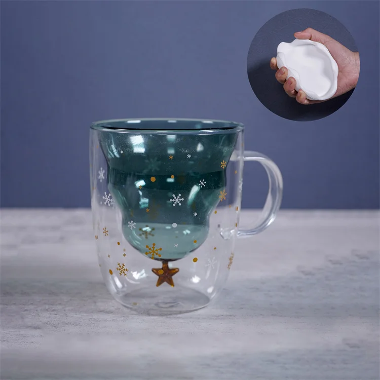 Online shop hot sales christmas double wall borosilicate glass cup mug factory