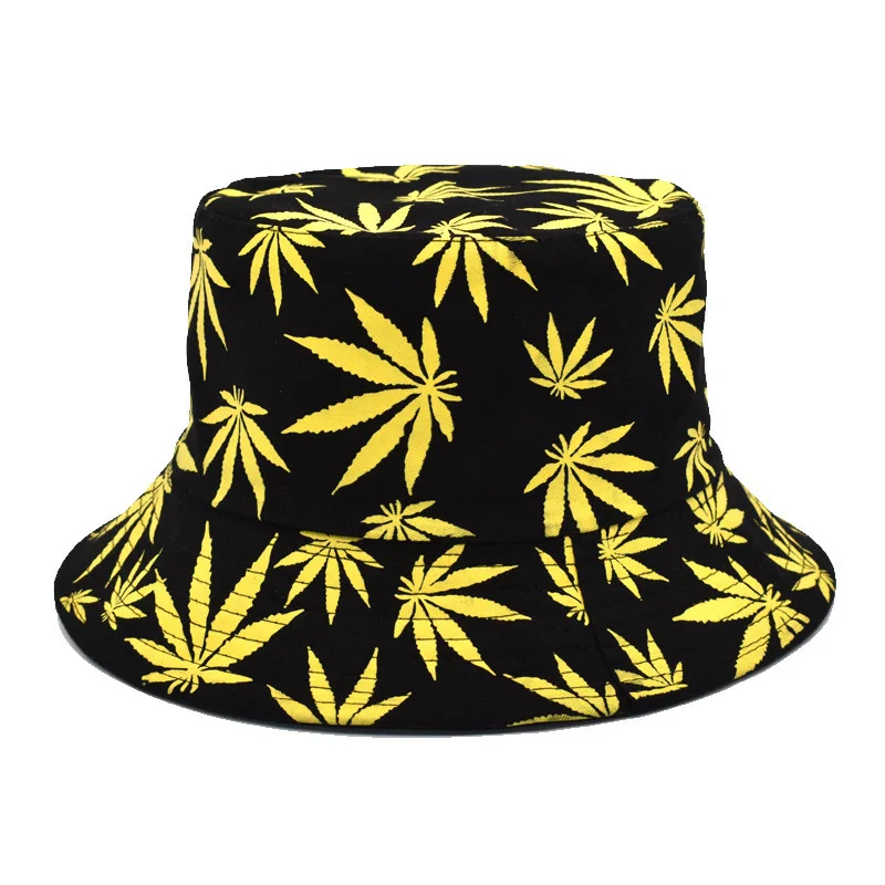 Custom Maple Logo Printed Bucket Hat Outdoor Cotton Wide Brim Leaves Weed Bucket Fisherman Fashion Hat