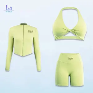 Huili Manufacturer 2025 High Quality Sports Bra & Shorts Outfits Gym Clothes 3 Piece Women Clothing Activewear Sets for Women